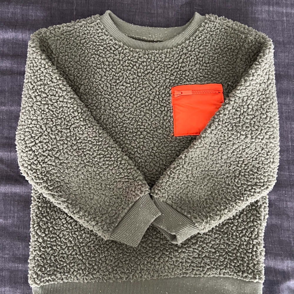 Old Navy Kids Olive Sherpa Sweater with Orange Pocket